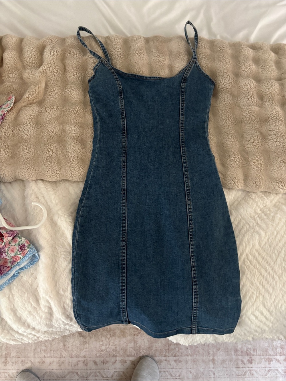 H&M Denim Blue Spaghetti Strap Bodycon Dress
